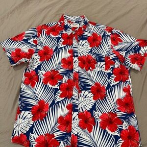 Vibrant Red and Blue Floral Men's Shirt